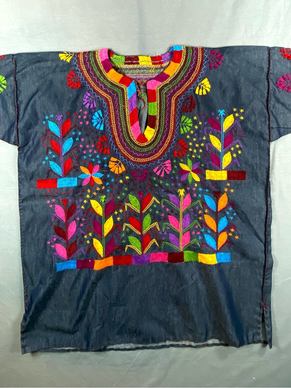 Mexican traditional hand crafted Embroidered Floral Top - Multicolor